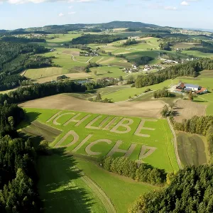 Aerial view of lettering "ich liebe dich"