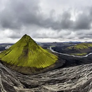 Aerial view, Maelifell mountain covered with moss Aerial view, Maelifell mountain covered with moss