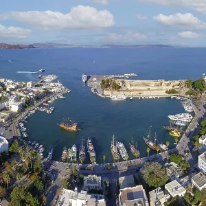 Aerial view, Mandraki harbor, seaport
