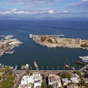 Aerial view, Mandraki harbor, seaport
