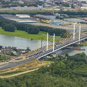 Aerial view, motorway A40 Rhine bridge Neuenkamp