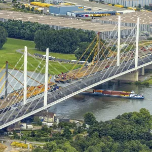 Aerial view, motorway A40 Rhine bridge Neuenkamp