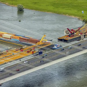 Aerial view, motorway A40 Rhine bridge Neuenkamp