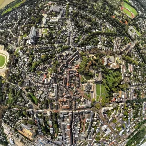 Aerial view, municipal park and castle Dinslaken with town hall