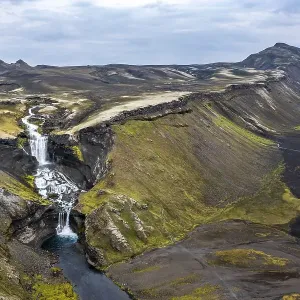 Aerial view, Ofaerufossar, two waterfalls Aerial view, Ofaerufossar, two waterfalls