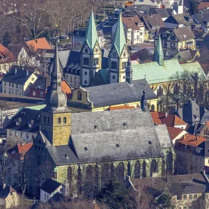 Aerial view, old town with catholic church St