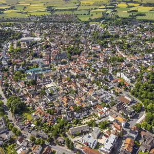 Aerial view, Old town with pilgrimage basilica of the Visitation of the Virgin Mary and St