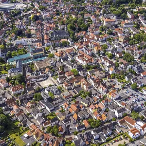 Aerial view, old town with pilgrimage basilica of the Visitation of the Virgin Mary and St