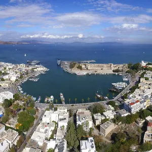 Aerial view, panorama, Mandraki harbor