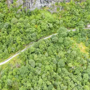 Aerial view of road above lake Lovatnet (or: Loenvatnet) Aerial view of road above lake Lovatnet (or: Loenvatnet)