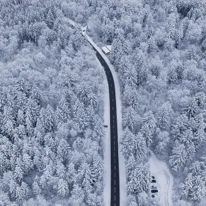 Aerial view of a road in a large