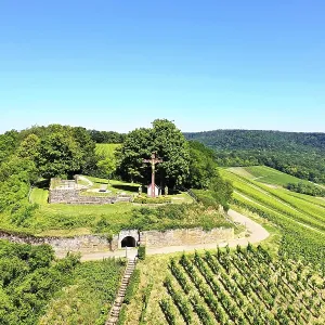 Aerial view of the Scheuerberg near Neckarsulm with its striking summit cross Aerial view of the Scheuerberg near Neckarsulm with its striking summit cross