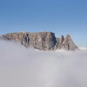 Aerial view, sea of fog around the Schlern Berg