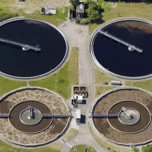Aerial view, sewage treatment plant Aerial view, sewage treatment plant