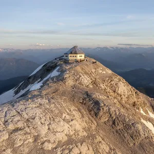 Aerial view, summit house, Matrashaus mountain hut on the Hochkonig