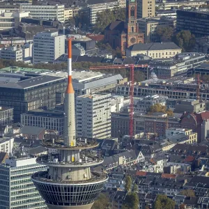 Aerial view, television tower in front of old town Aerial view, television tower in front of old town