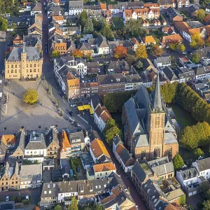 Aerial view, town centre with catholic church St