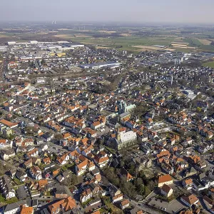 Aerial view, view of town and old town with catholic church St