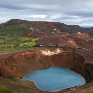 Aerial view of volcanic crater Aerial view of volcanic crater
