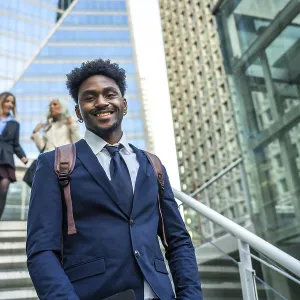 African american businessman smiling at camera
