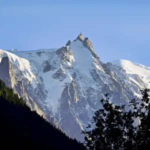 Aiguille du Midi, snow-covered Mont-Blanc on the right