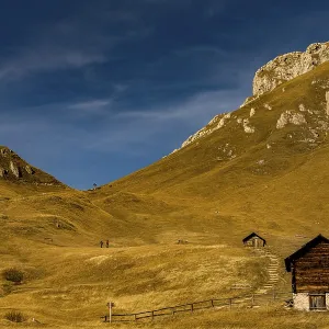 Alpine hut and South Tyrolean mountains Alpine hut and South Tyrolean mountains