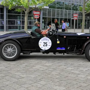 Alvis Crested EAGLE, black vintage convertible at a sporting rally road event