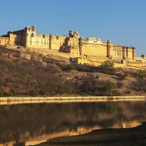 Amber fort and reflections on water in Jaipur Amber fort and reflections on water in Jaipur