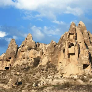 Ancient old granite red mountains of Turkey travel background Ancient old granite red mountains of Turkey travel background