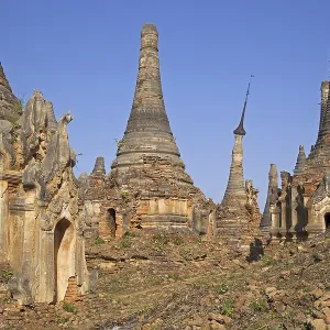 Ancient red brick Buddhist stupas near the village In Dein