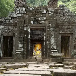 Ancient Shiva sanctuary with Buddha statue Wat Phu Champasak Laos