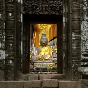 Ancient Shiva sanctuary with Buddha statue Wat Phu Champasak Laos