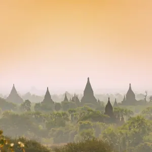 Ancient temples, pagodas in the evening light