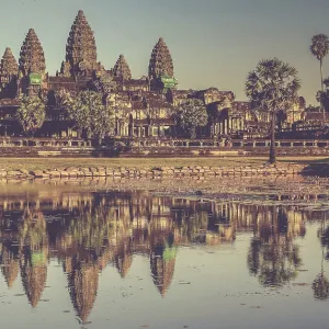 Angkor Wat temple reflection in water Angkor Wat temple reflection in water