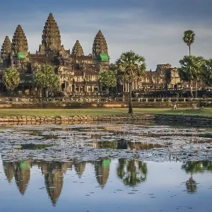 Angkor Wat temple reflection in water Angkor Wat temple reflection in water