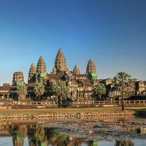 Angkor Wat temple reflection in water Angkor Wat temple reflection in water