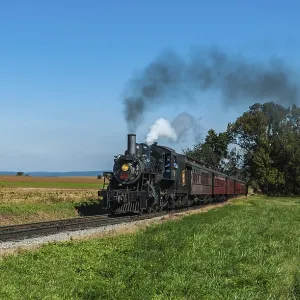 Antique Steam Engine Train with Vintage Passenger Cars