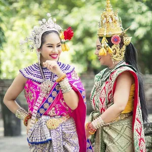 Asian woman wearing typical, traditional Thai Dress Asian woman wearing typical, traditional Thai Dress