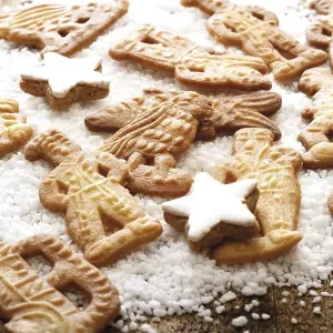 Assorted Speculaas biscuits, Dutch cookies with coarse sugar and cinnamon star cookies