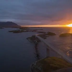 Atlantic Road in Norway at Sunset. Aerial View Atlantic Road in Norway at Sunset. Aerial View