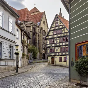 Atmospheric alley with half-timbered houses Atmospheric alley with half-timbered houses