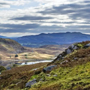 Autumn colors over Mountains and Llyn Cwmorthin Lake