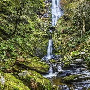 Autumn colors over Pistyll Rhaeadr Waterfall