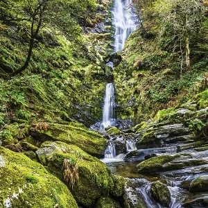Autumn colors over Pistyll Rhaeadr Waterfall