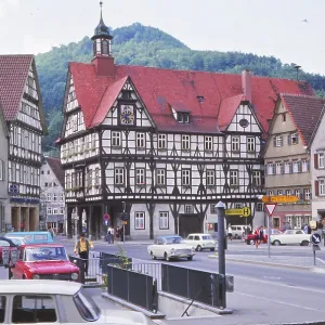 Bad Urach in 1968, market square with town hall in September 1968