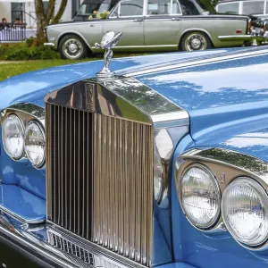 BADEN BADEN, Germany - JULY 2019: blue ROLLS-ROYCE SILVER SHADOW sedan limousine 1965 1980 BADEN BADEN, Germany - JULY 2019: blue ROLLS-ROYCE SILVER SHADOW sedan limousine 1965 1980