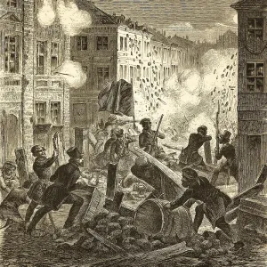 Barricade fight at the town hall Barricade fight at the town hall
