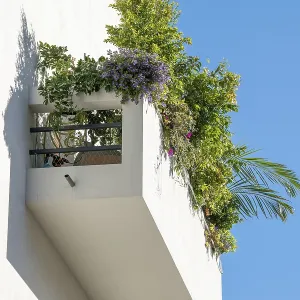Bauhaus style building exterior balcony view Bauhaus style building exterior balcony view