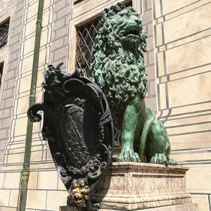Bavarian Lion Statue at Munich Residence Palace in Odeonplatz