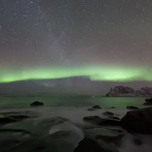 Beach of Utakleiv with Aurora Borealis Beach of Utakleiv with Aurora Borealis